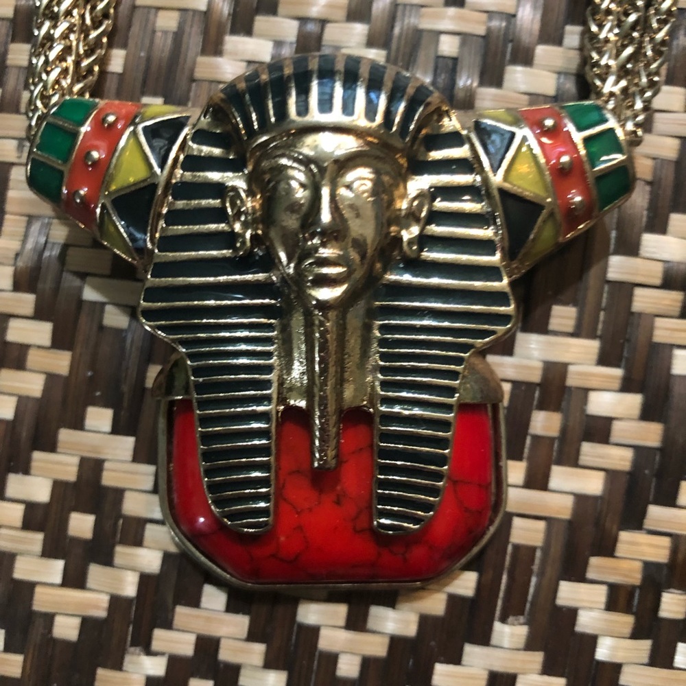 Egyptian revival king tut look unique necklace enamel and chains - Picture 4 of 8